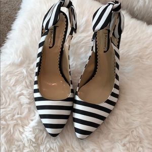 Black & white striped heels with bow back